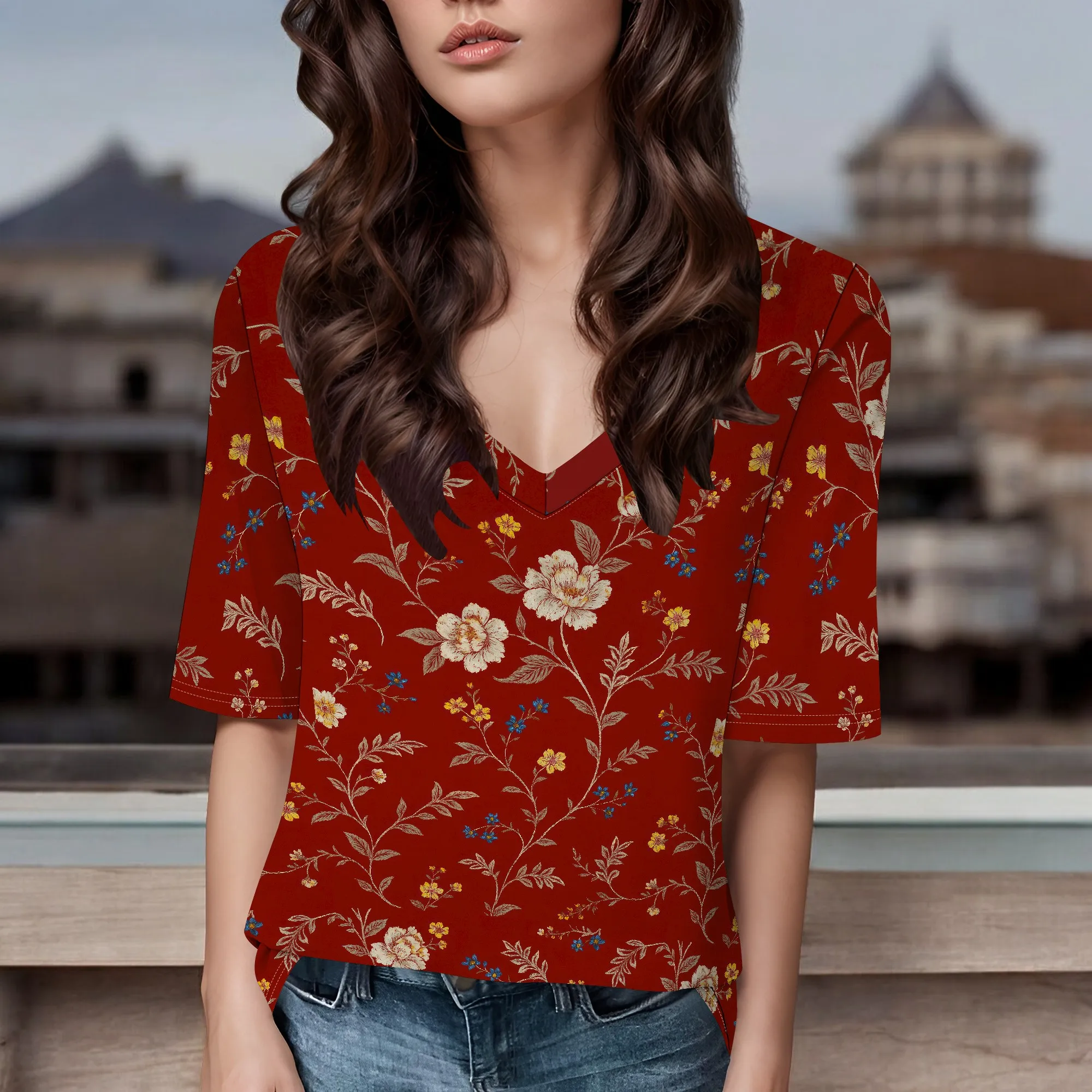 Camicie a maniche lunghe a 3/4 per donna Camicie da lavoro floreali Top Camicette Top T-shirt larghe