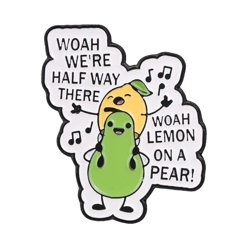 Lemon On A Pear Cartoon Enamel Pin Funny Classic Rock Misheard Lyrics & Singing Fruit Brooch Bag Hat Clothes Badge Jewelry Gifts