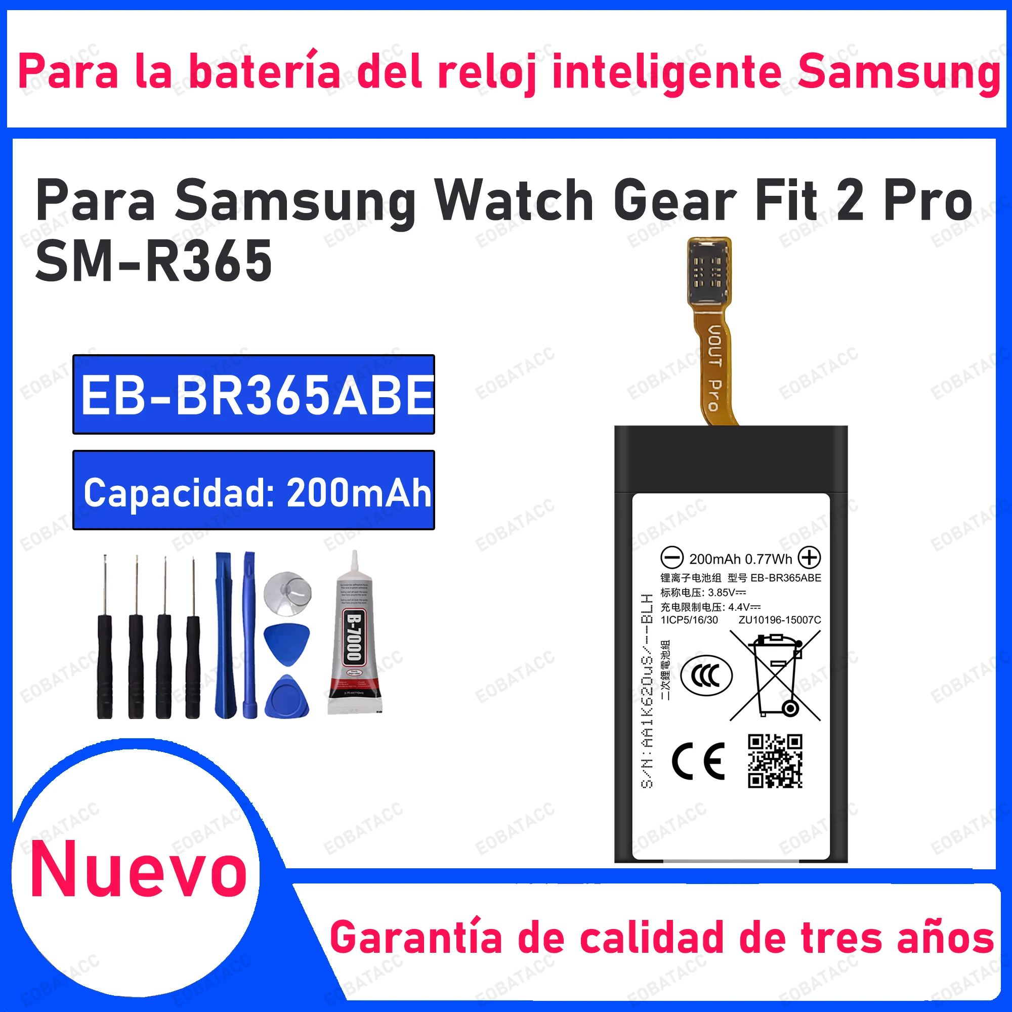 

100% New 200mAh EB-BR365ABE Battery For Samsung Watch Gear Fit 2 Pro/SM-R365 Replacement Bateria+Free Tools