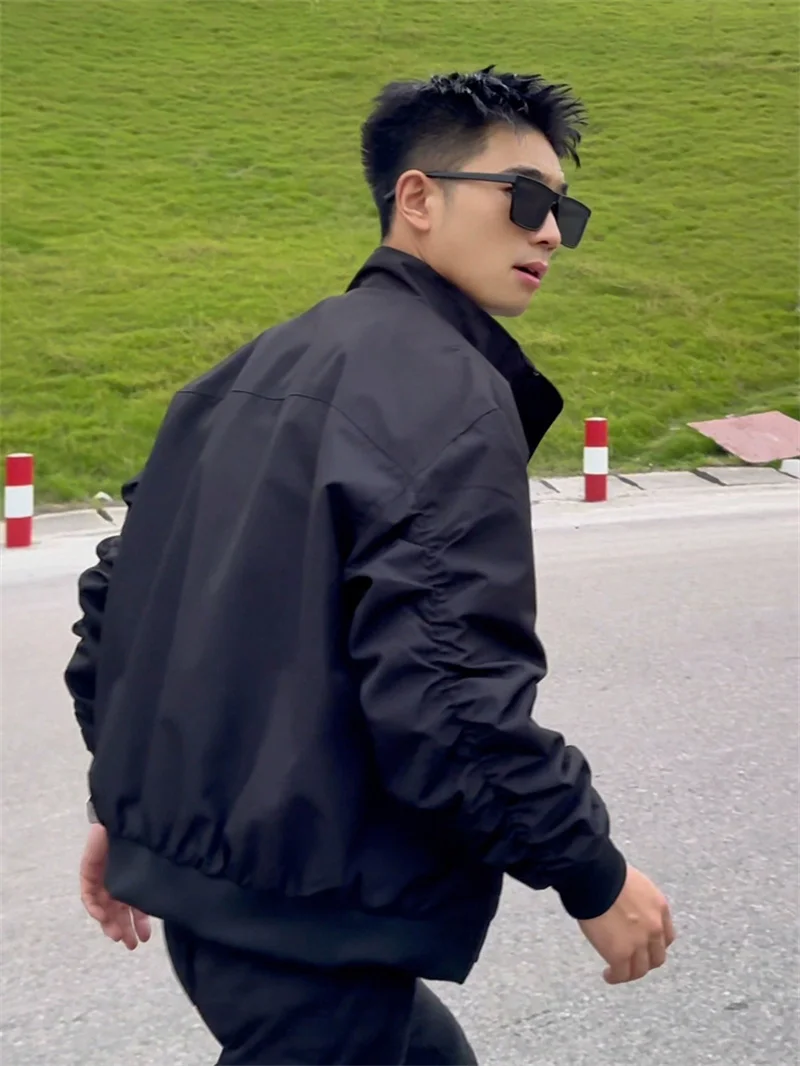 

American Sle Tee-Proof Stand Collar ort Men's Jaet Pilot Coat Windproof Outerwear Casual Loose Fit Polyester Nylon Co...