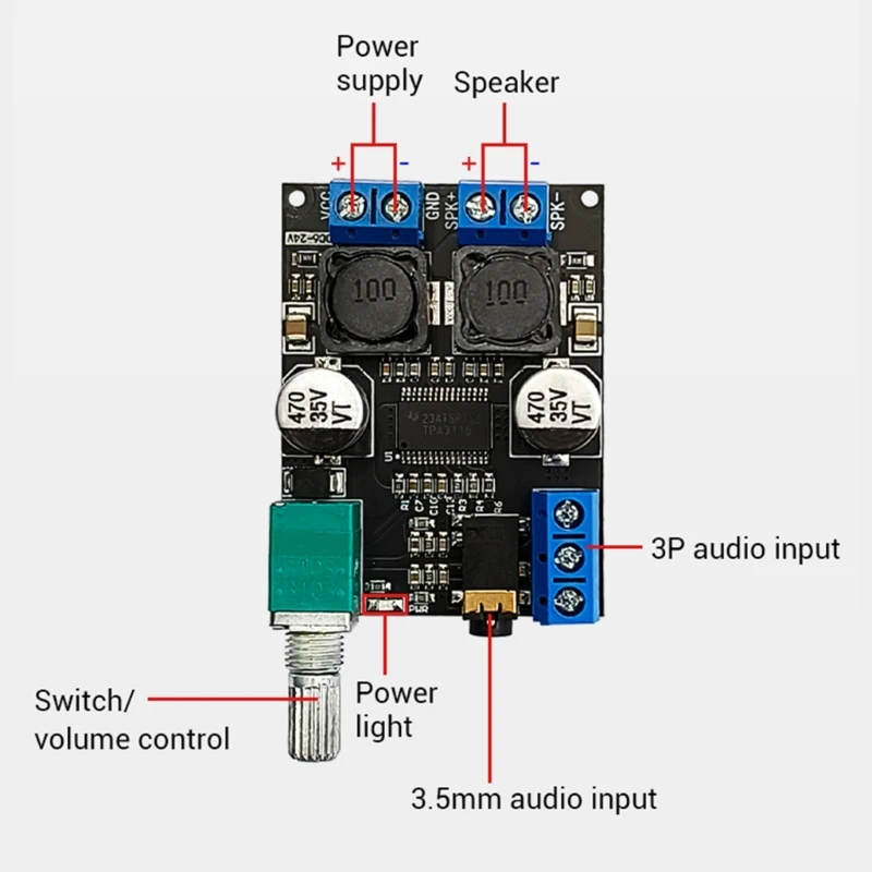 Digital Amplifier Board High-Power 60W-12/24V Mono Class D HiFi-Subwoofer Module