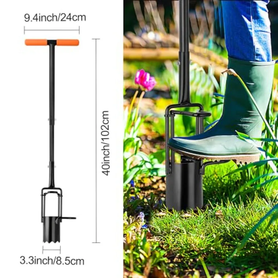 Herramienta para plantar bombillas de mango largo con base dentada y doble pedal para una excavación y una plantación eficiente Diseño de TGrip suave para comodidad
