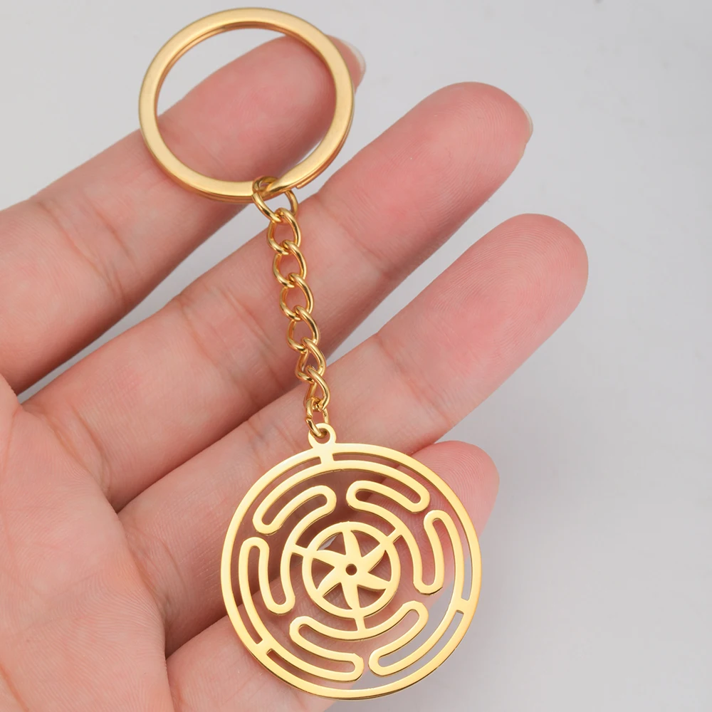 Dawapara Hecate Wheel Triple Moon Goddess Pendant Keychain Wiccan Jewelry Stainless Steel Keyring Christmas Gifts