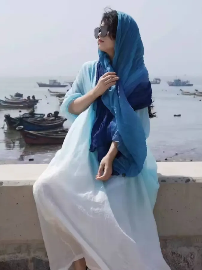 Vestido longo f soltinho de verão, com cores deadê, camada dupla, estilo casual para férias, saia ampla, crimento...