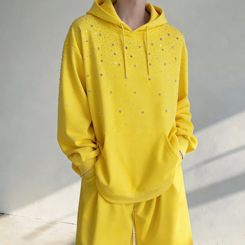 

American Heavyweight Yellow Hoodie Jaet Men Women Sle New Year Streetwear Galaxy Print Loose Fit Long Sve Sweatirt