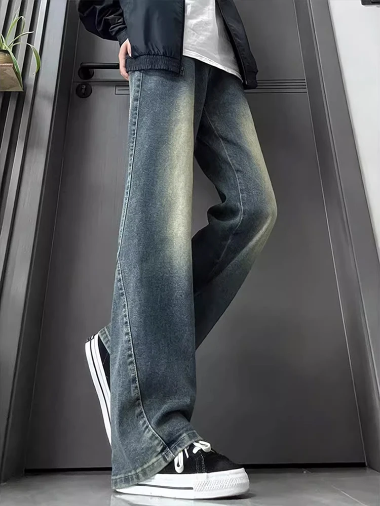 

Cleanfit Vintage Blue Slant Cut Knife Jeans Men's American Drape Straight Leg Extended Version Flared Pants Youth Faion