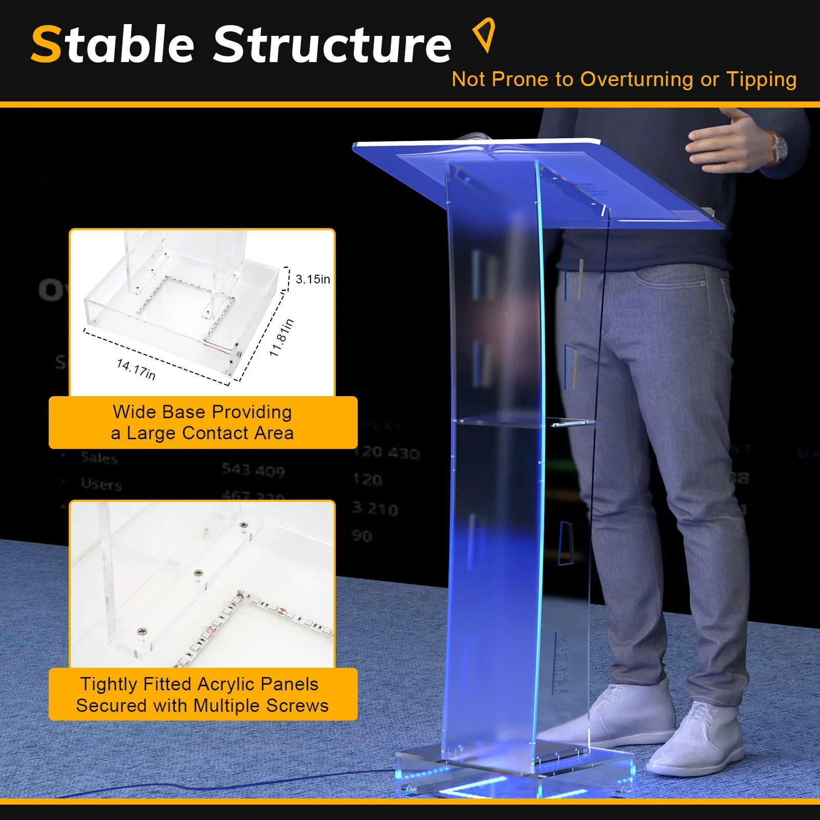 Clear LED Light Acrylic Podium Acrylic Podium Stand Lecterns Podiums Pulpits for Churches Weddings School Office