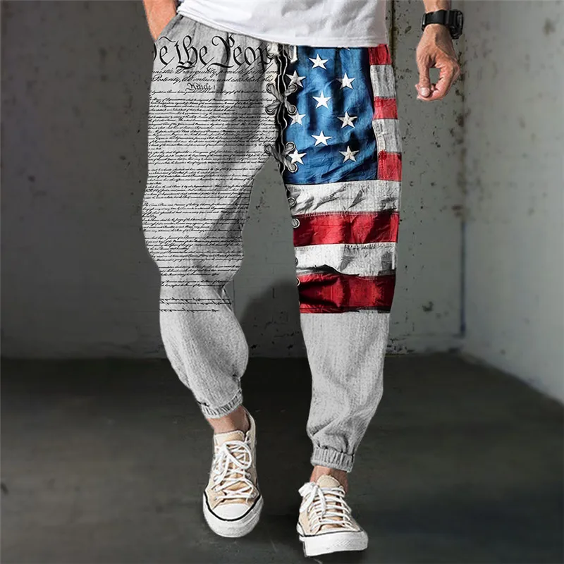 MEN'S CASUAL PANTS HANDSOME GOOD-LOOKING PATCHWORK SQUARE PRINT DAILY BREATHABLE CASUAL MEN'S PANTS LARGE SIZE FASHION STRAIGHT