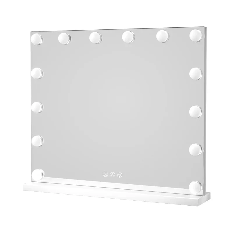 

Cross-border hot-selling European square led cosmetic mirror 14 beads Hollywood wrought iron mirror with light bulb desktop smar