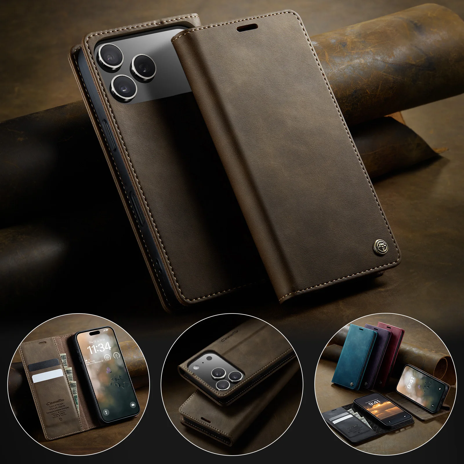 Für iPhone 18 Pro Max Luxuriöse Retro Magnetische PU-Leder Brieftaschen-Handyhülle für iPhone18Pro Max Stoßfeste Kartenhalter-Tasche