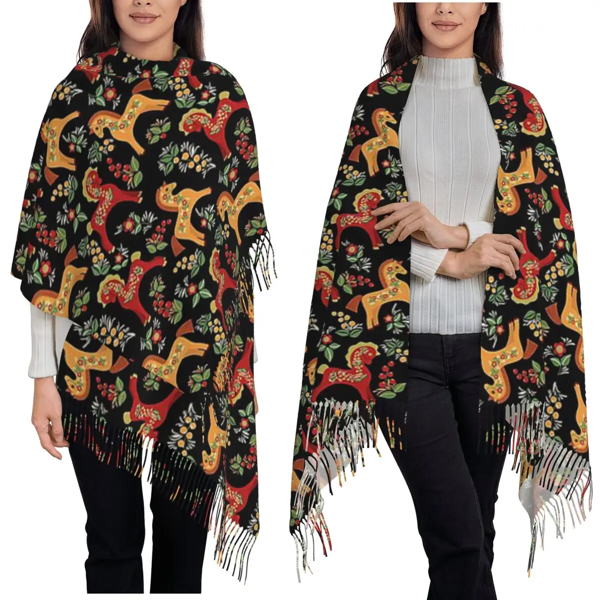 

Шарф с рисунком лошади, шарфы с кисточками, женские мягкие теплые шали и накидки, длинная осенне-зимняя шаль