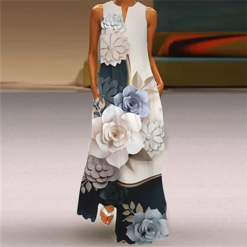 

Модное элегантное длинное платье с v-образным вырезом и бабочкой и цветочным принтом, повседневное длинное платье без рукавов для отпуска, весна-лето, женское платье Vestido