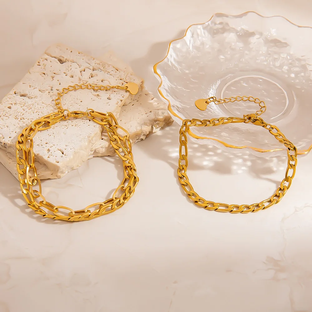 

Simple and Stylish Stainless Steel Bracelet with Double Layered Personalized Titanium Steel Gold Color Non Fading Bracelets