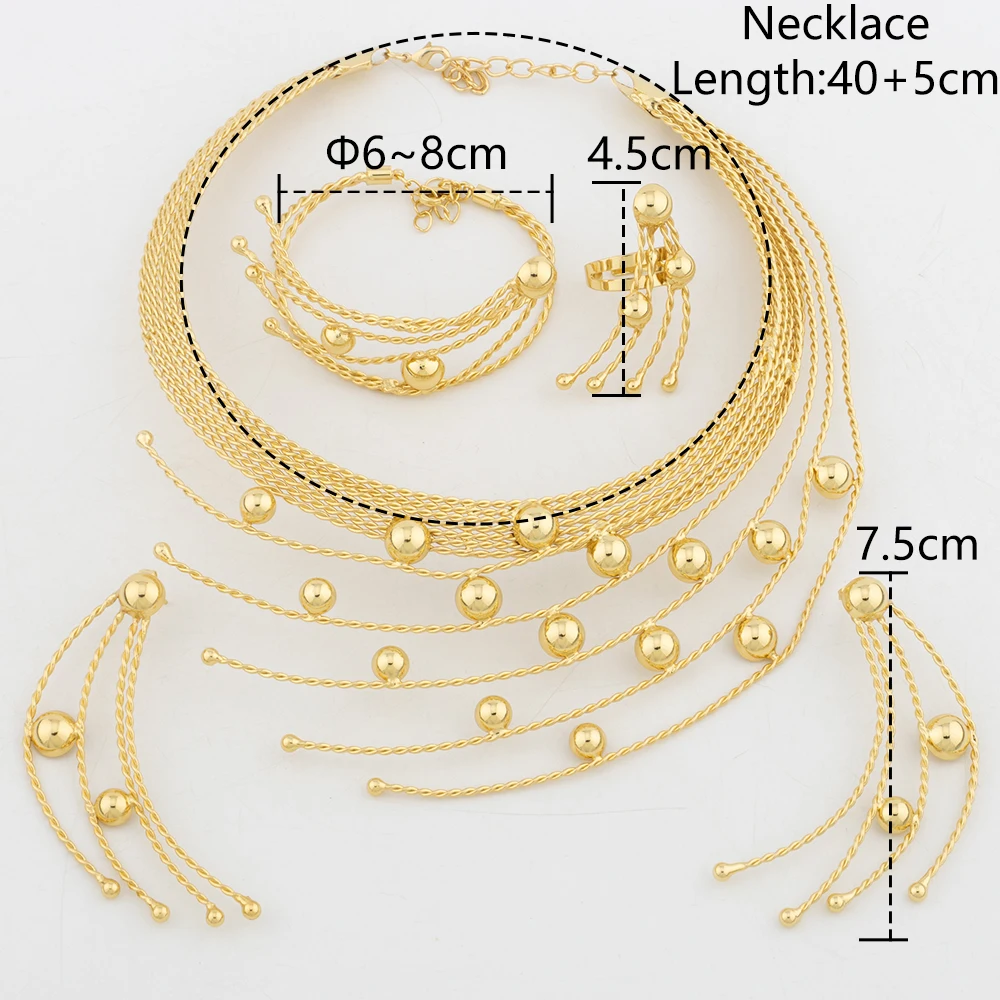 YM Gold Color Jewelry Set For Women Dubai African Wedding Bridal Necklace Copper Earrings Adjustable Ring Ethiopia Flower Bangle