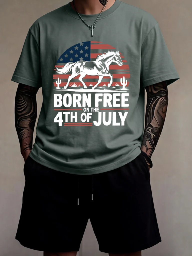 

Born Free On The 4Th Of July Design Men Daily Classic Summer Shorts Soft 16 Color All-Match Tees Set Cotton Sport Basic T Shirts