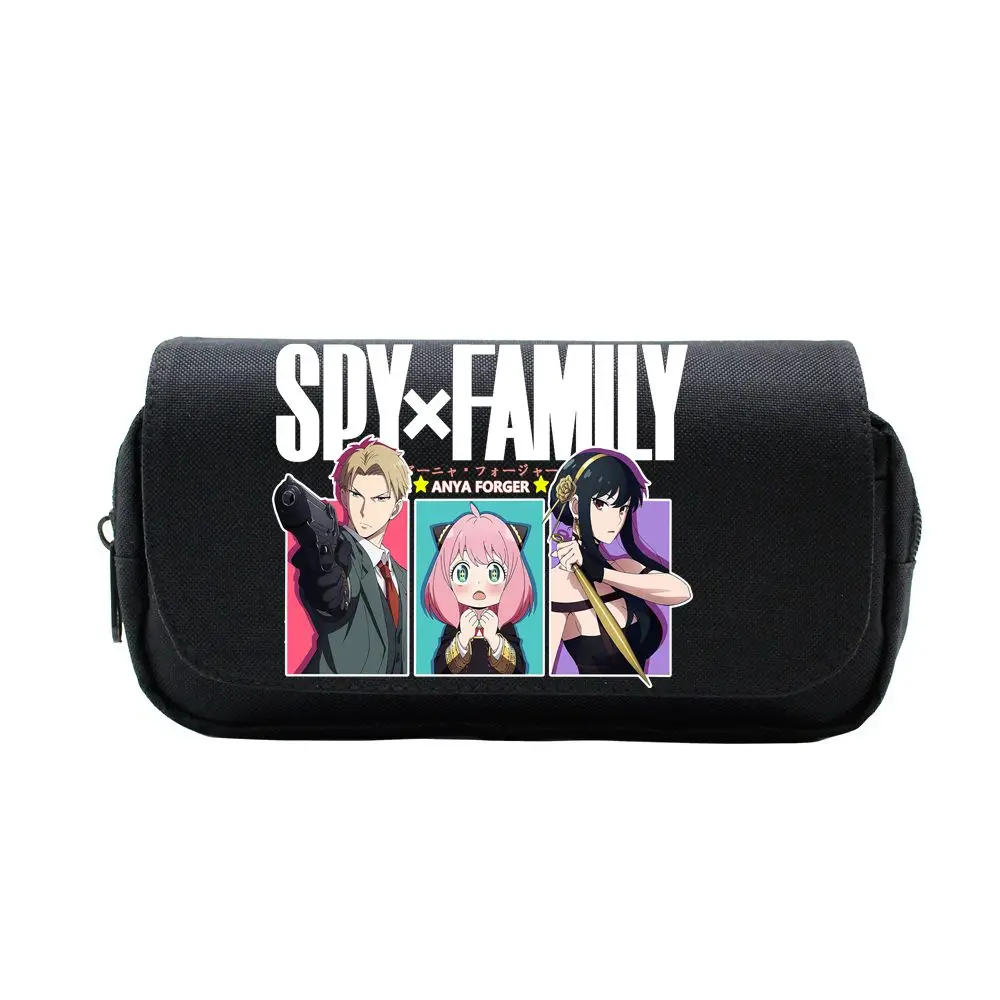 Anime Anya Forger Pencil Case Cartoon Black Make up Cosmetic Bag Student Stationery Multi-function flip Bags Gift