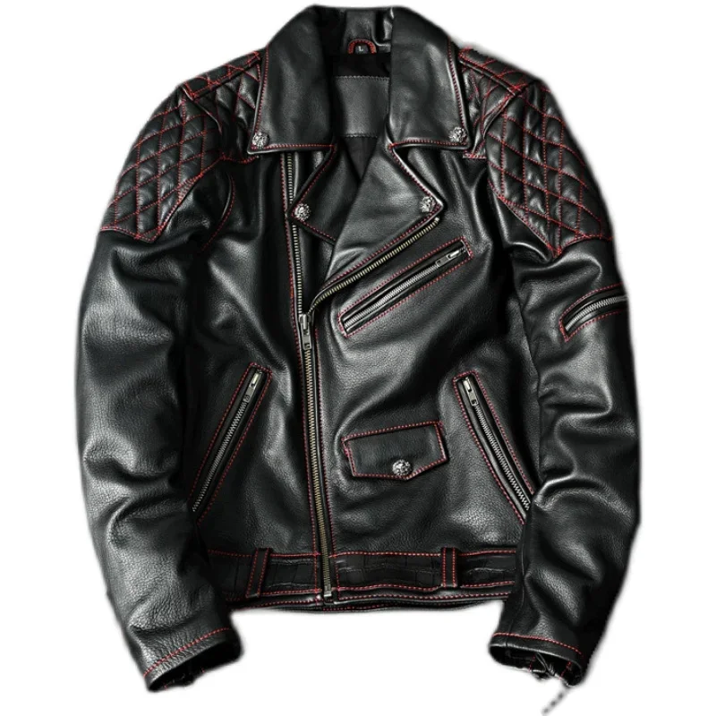 LNY!Wholesales.2024 Brand new cool motor biker leather jacket.rider slim natural cowhide coat.fashion rivet leather clothes