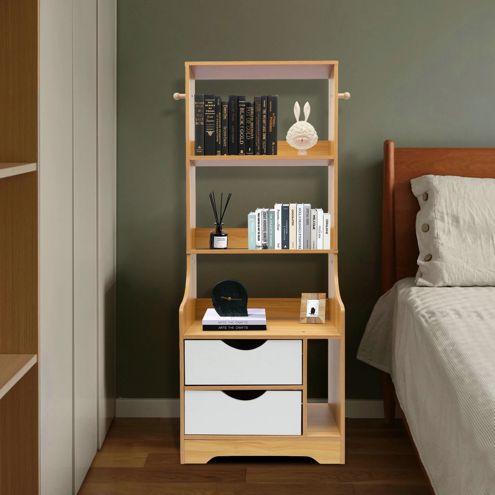 Scandinavian Style Large capacity Wood Table Versatile Sorted Storage Nightstand Table Cabinet Bedside Table With 2 Drawers