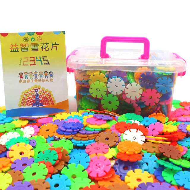 60/100/200 sztuk wczesna edukacja wkładka torba śnieżynka zestaw klocków budowlanych Puzzle dla dzieci plastikowe montaż klocki budowlane