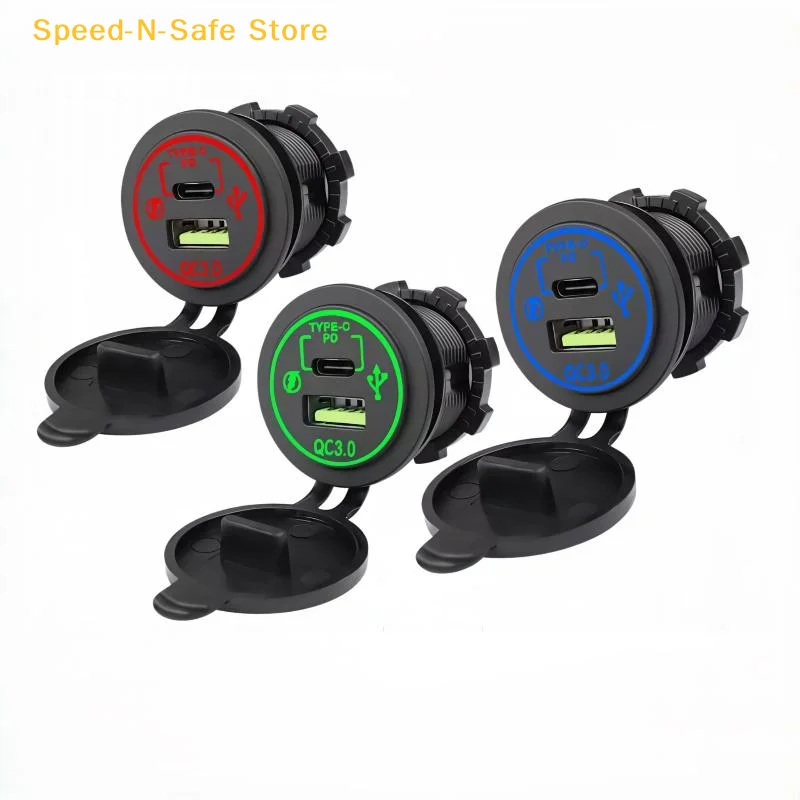 QC PD 3.0 Car Charger Socket Waterproof 12V/24V with Control Switch for Truck ATV Motorcycle Boat SUV
