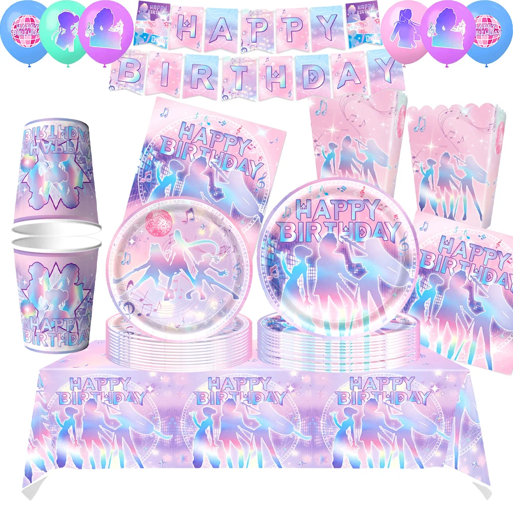 Ensemble de vaisselle jetable Kpop populaire pour fête, fournitures de fête d'anniversaire pour filles, décorations de fête, bannière, cadeaux pour enfants, cadeaux pour garçons