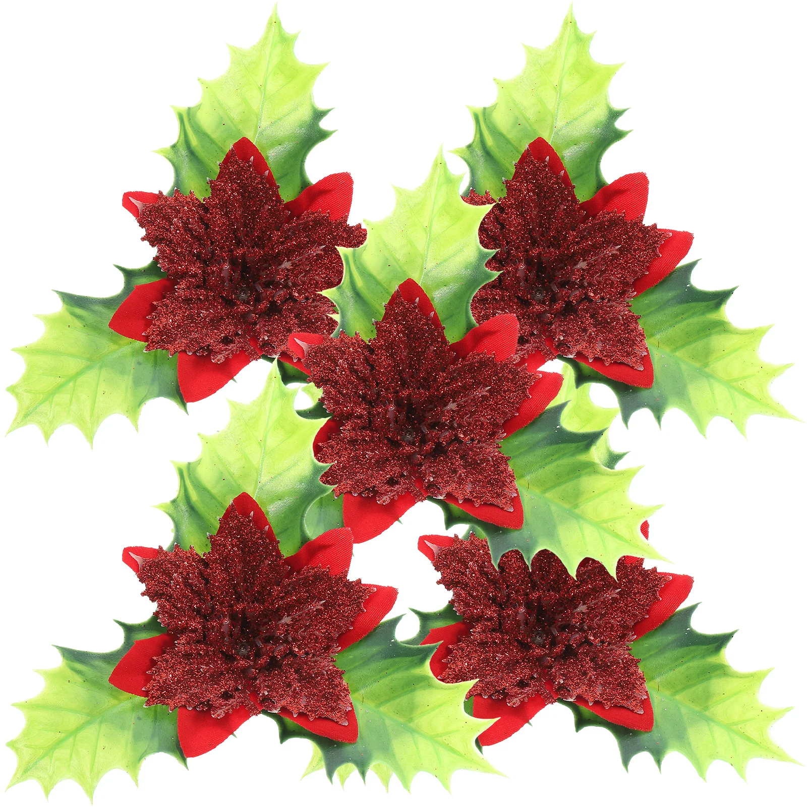 

5 Pcs Decorate Christmas Tree Decoration Green Leaves Simulated Flowers Silk Cloth Artificial Floral