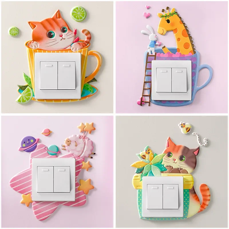 Animal Unicorn Flamingo 3D Wall Decor Silicone Light Switch Sticker