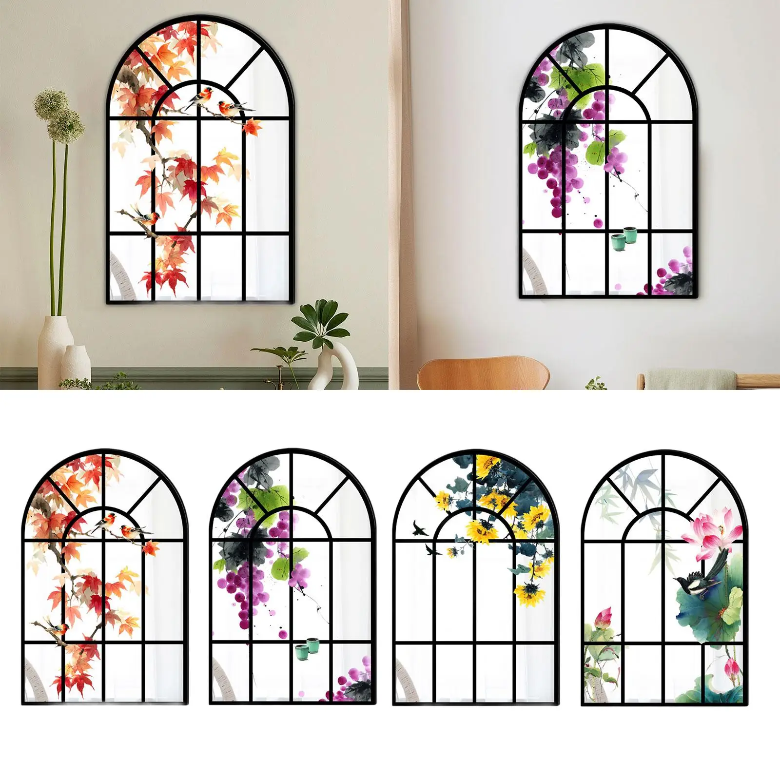 Acrylic Wood Framed Arched Window Wall Mirror Modern Decorative Wall Art for Bedroom Bathroom Entryway