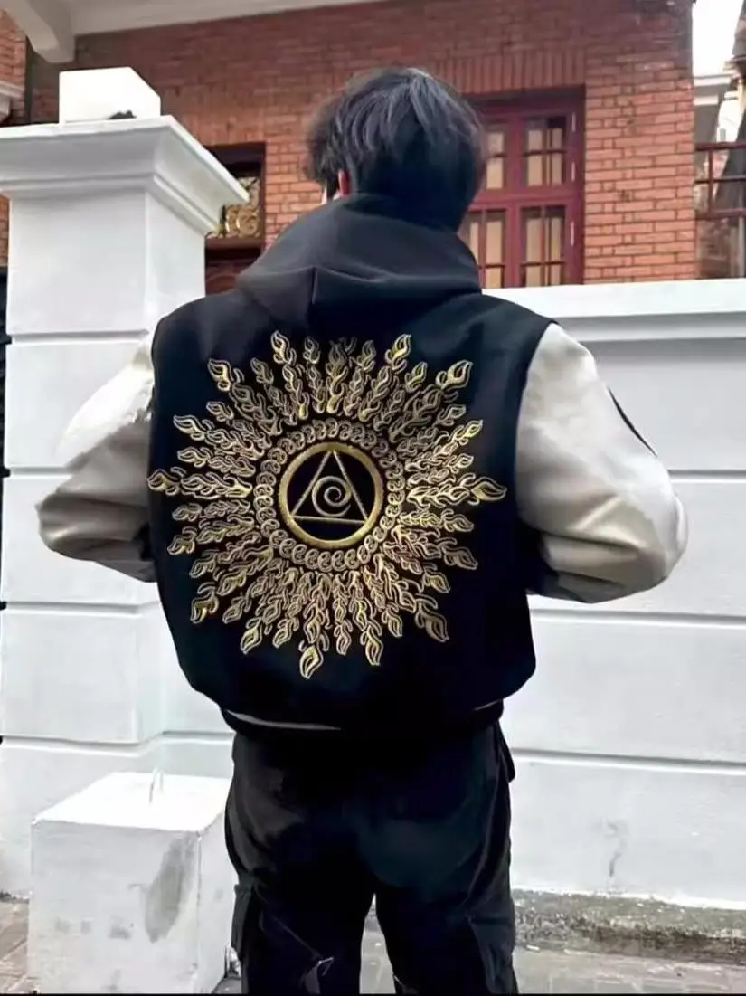 

Ретро-американская бейсбольная куртка с вышивкой, уличная куртка-жакет унисекс с высокой видимостью, верхняя одежда из полиэфирного волокна