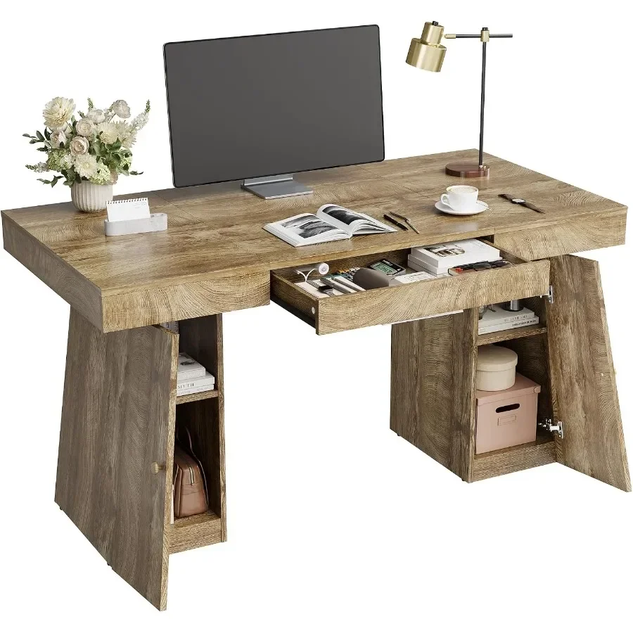 Modern Computer Desk, Large Office Desk with Drawers