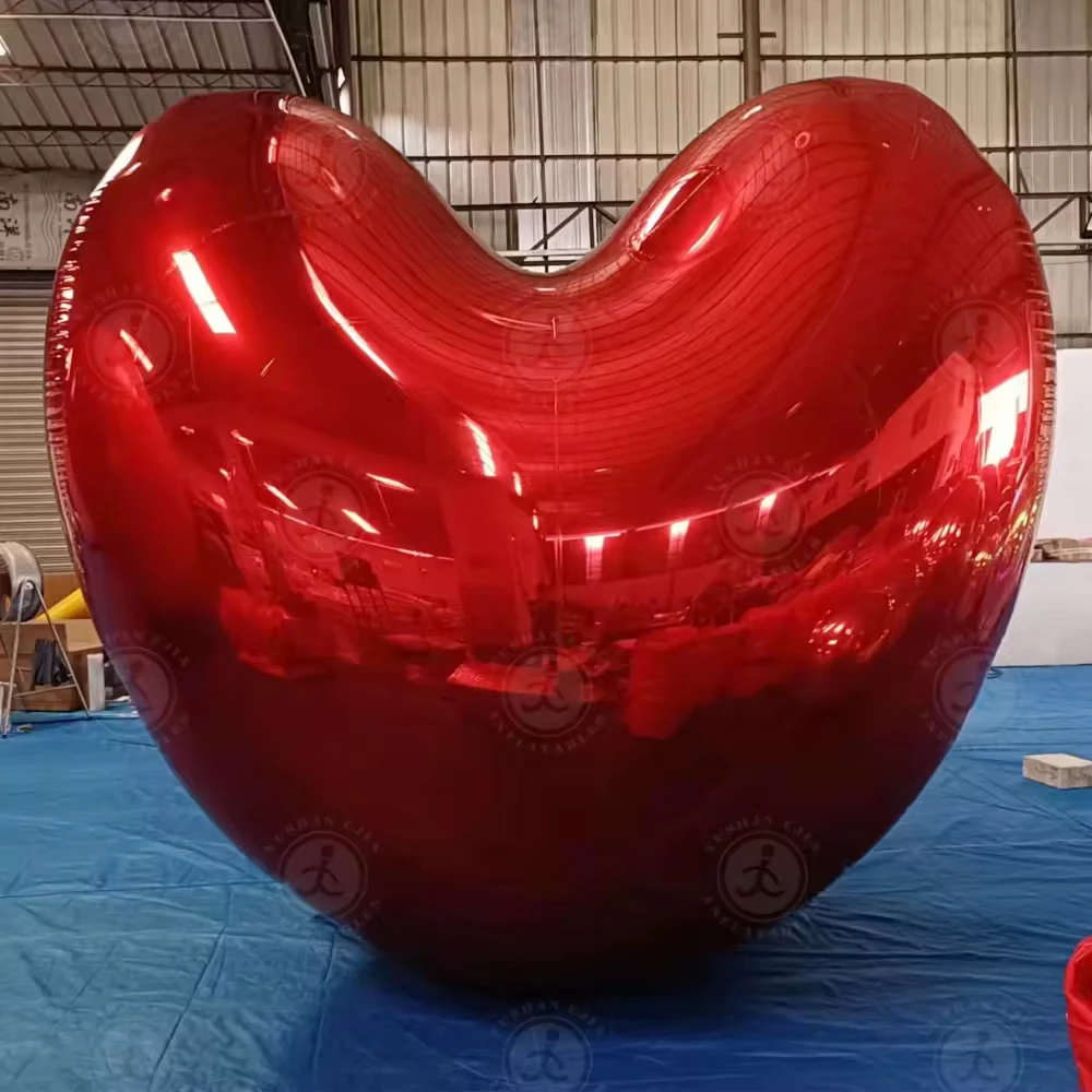 Globo inflable gigante en forma de corazón, globo de Pvc cromado deslumbrante, rojo, rosa, plateado, decoración para fiesta y Día de San Valentín