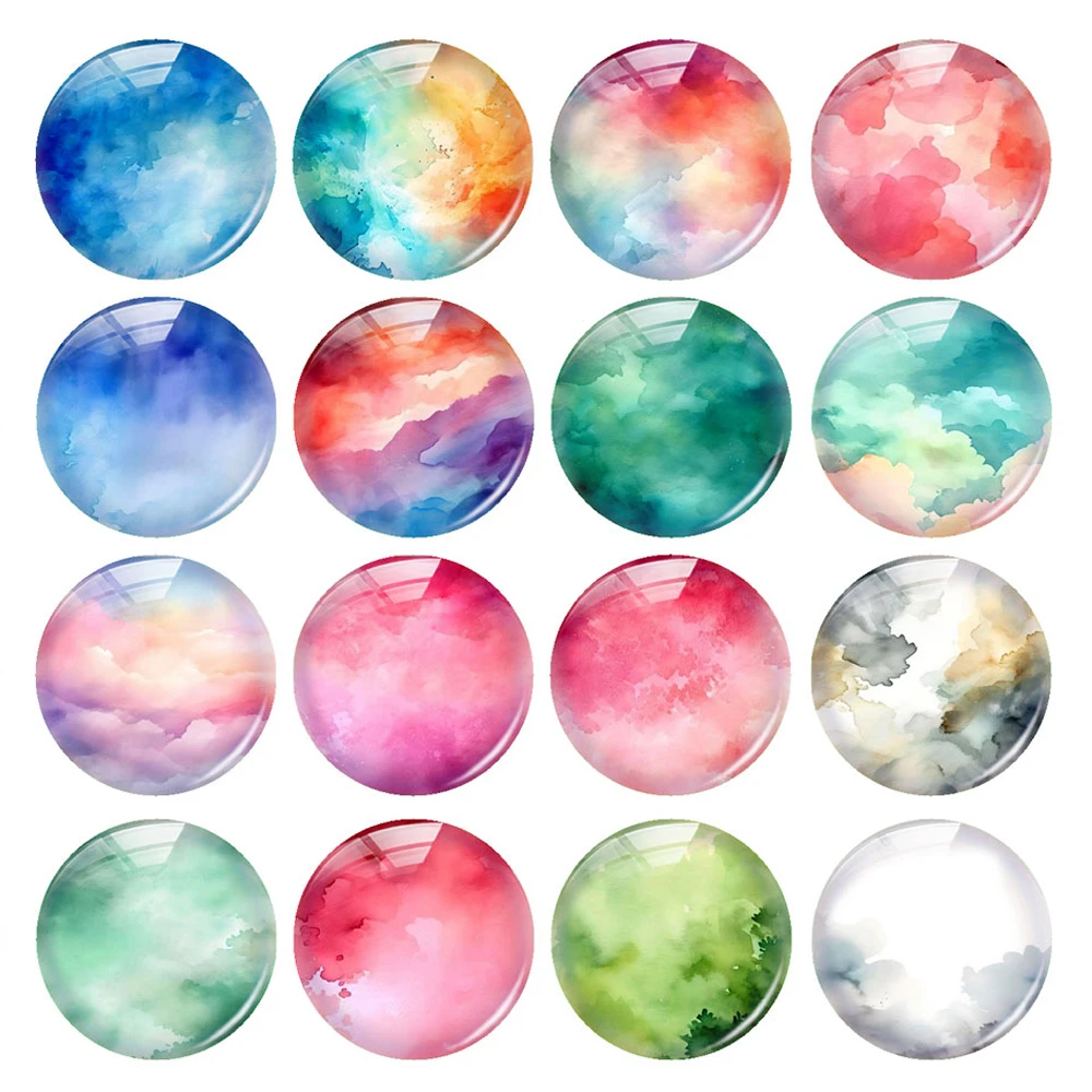 

Handmade Watercolor Colorful Photo Glass Cabochon Charms Flatback Demo Flat Back Cameo For Diy Jewelry Making Accessories