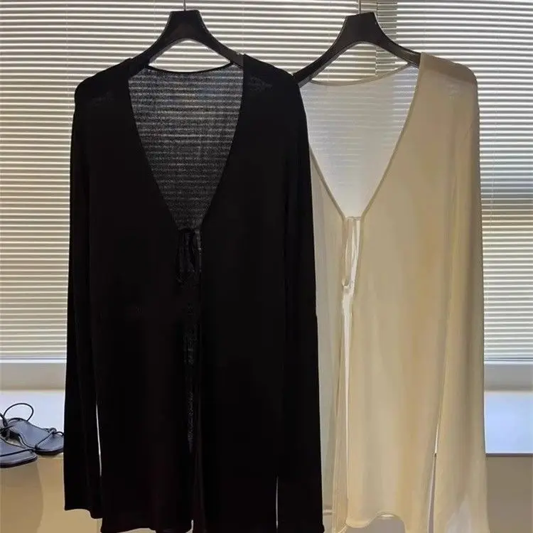 Lightweight Summer Sleeveless V-Neck Cardigan Women's Loose Fit Long Length Sun Protection Air Conditioning Wrap Shawl