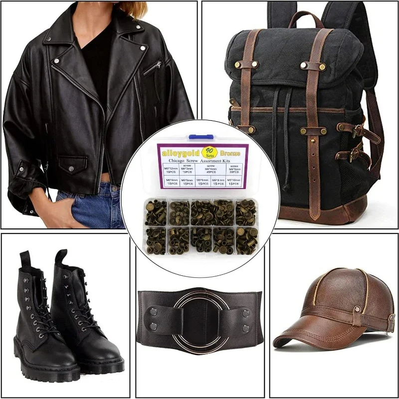 90 مجموعات متنوعة شيكاغو المسمار ملزمة عدة معدنية فيليبس مسمار الأظافر برشام زر لحزام جلد العمل تجليد الكتب يستقر المكسرات