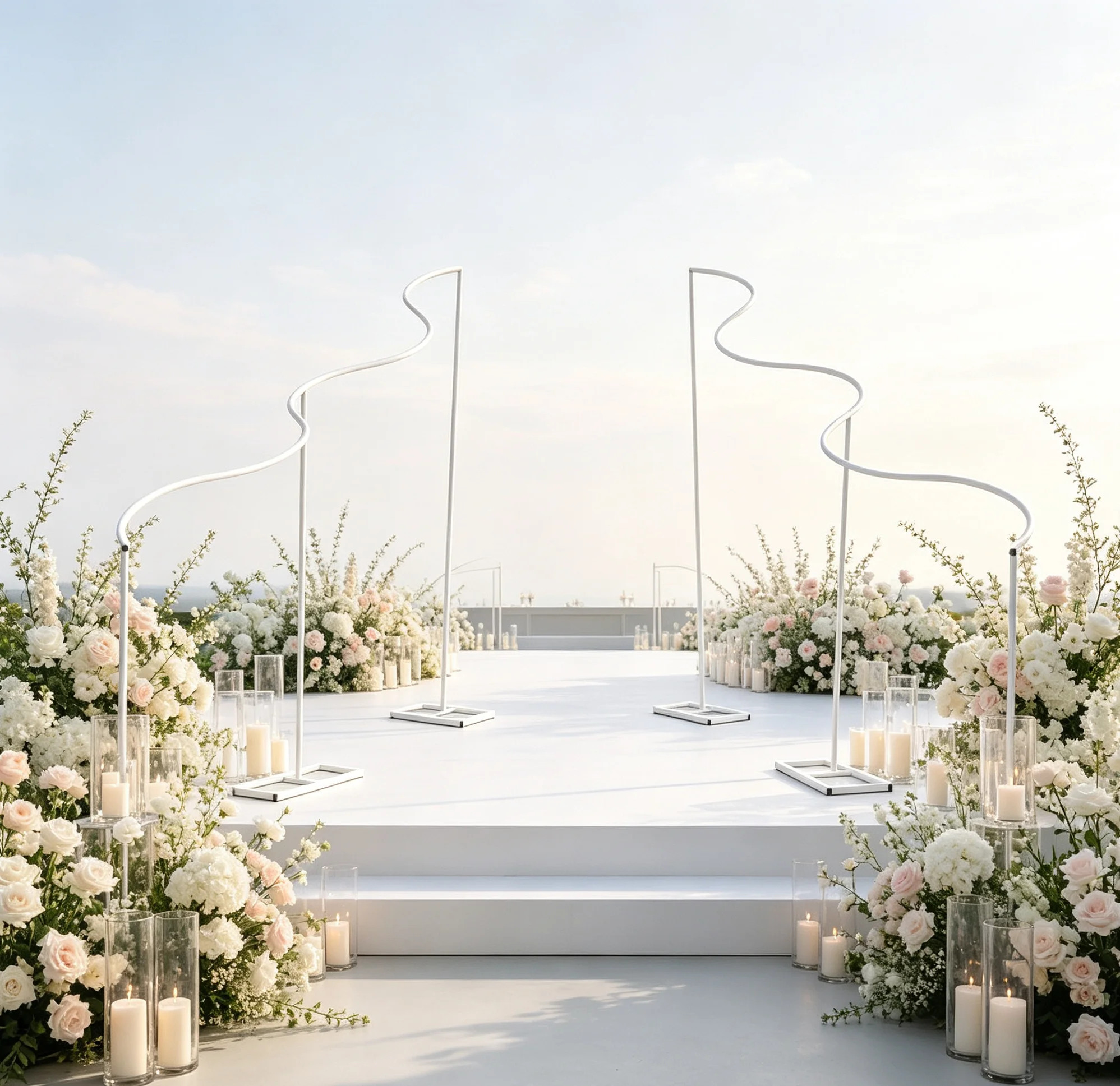 Gewellte Metall-Hochzeitsbögen Dekorationen Outdoor-Fotohintergründe Event-Bühnen Party-Dekorationen Gebogener Metallrahmen-Bogen für Hochzeiten – Detail 1