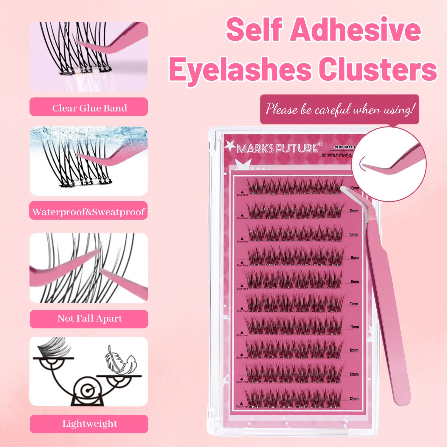 Cílios postiços autoadesivos, clusters de cílios de pressão, extensões de cílios finos, kit de extensão de cílios de cluster natural de 60 peças com pinça (10-12 mm, curvatura C) adequado para iniciantes, cílios postiços autoadesivos com aparência natural