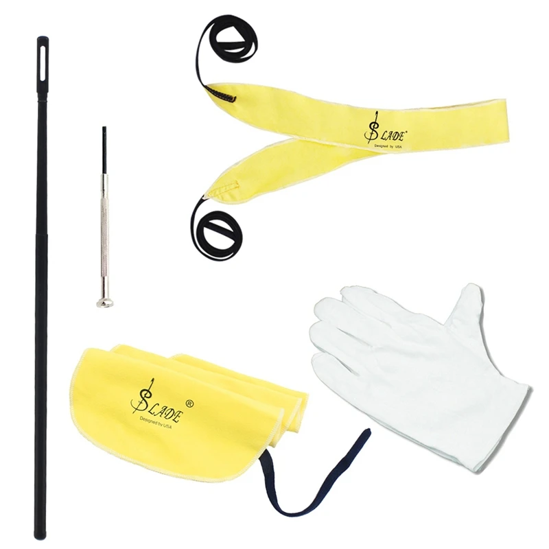 Lade Fluit En Saxofoon Reiniging 5-delige Set (Reinigingsdoek + Lange Reinigingsdoek + Reinigingsstick + Schroevendraaier + Handschoenen)