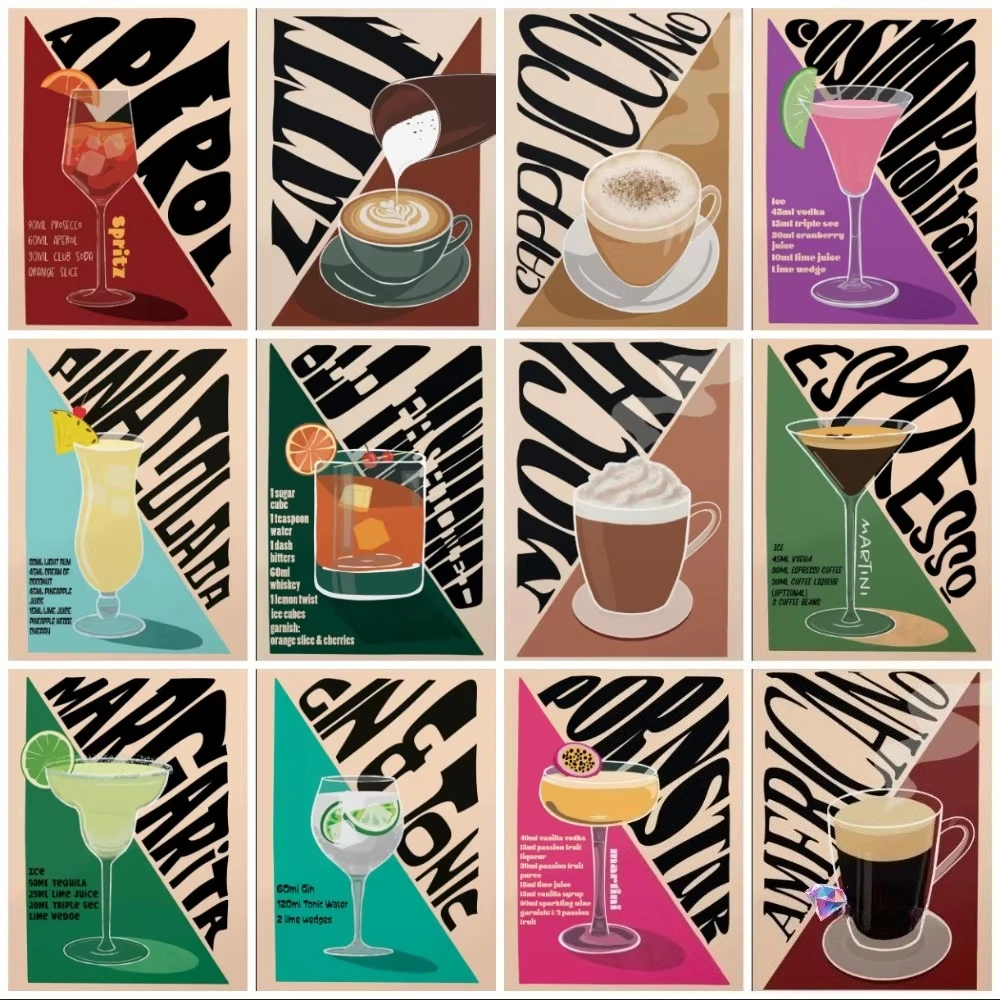 Cocktail Espresso Martini Aperol Spritz Diamond Painting Set 5D DIY diamond embroidery cross stitch gift crafts home decoration