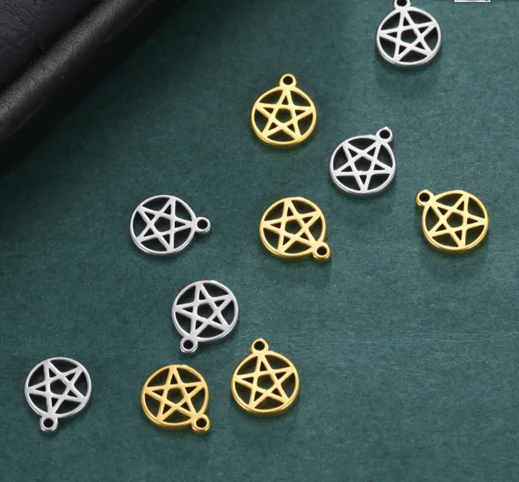 

20pcs Stainless Steel Round Hollow Five-Pointed Star Charms Pendant Diy Earrings Necklace Bracelet Jewelry Making Supplies F0982