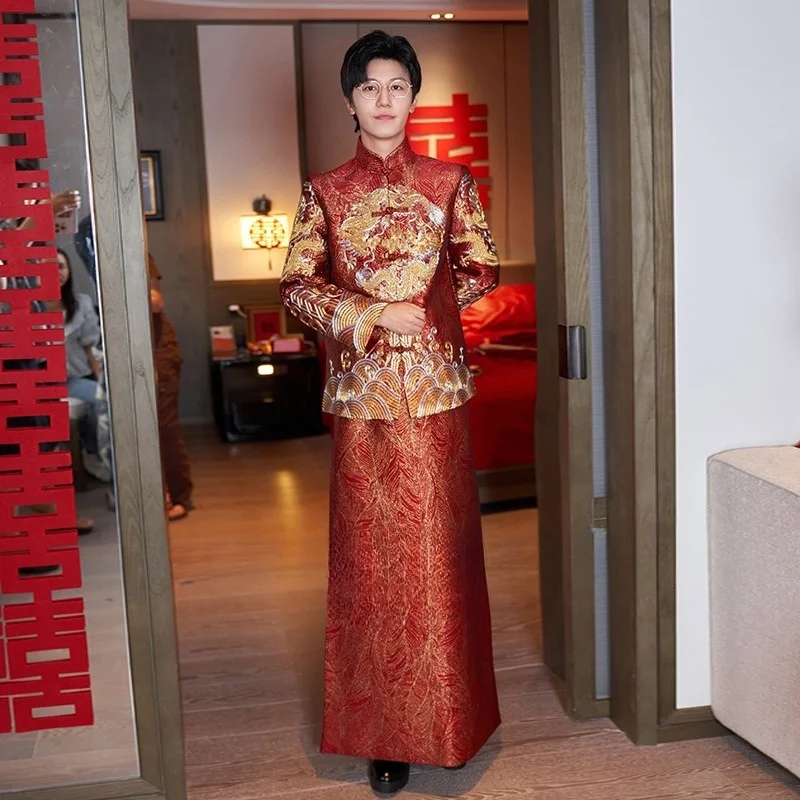 

New men's Chinese-style groom's suit dragon and phoenix wedding dress attire