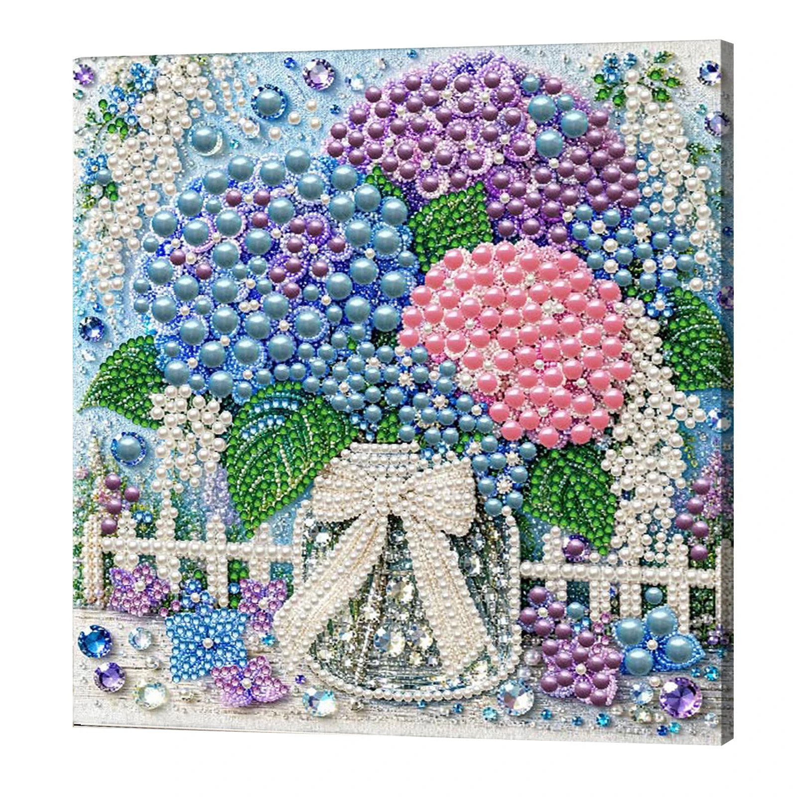 Blumenserie DIY Perlenmalerei-Set mit Holzspannrahmen 20x20cm Selbstklebendes Perlenkunst-Bastelset Wanddekoration Geschenk – Detail 14