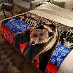 Russian Pride Bear CCCP Throw Blanket USSR Soviet Russia Living Room Bedroom Sofa Cover Bedspreads Flannel Soft Victory Blanket