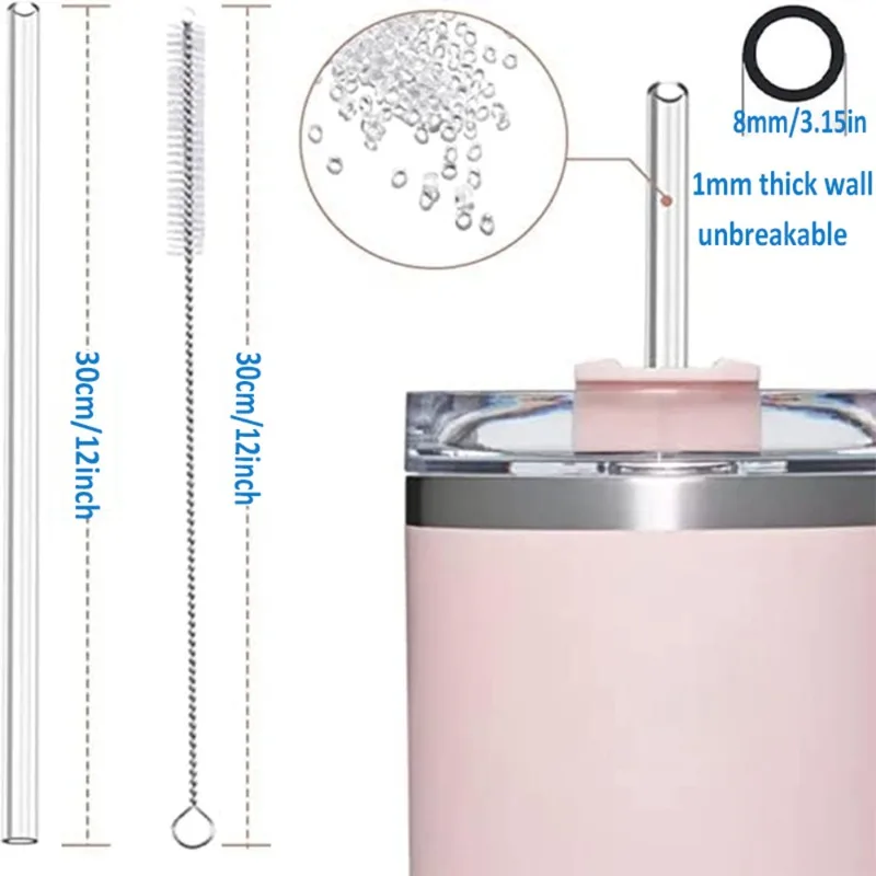 Replacement Straw Compatible with Stanley 40·30 oz Cup Tumbler Cup Straws with Cleaning Brush nsulation Cup Reusable Long Straws
