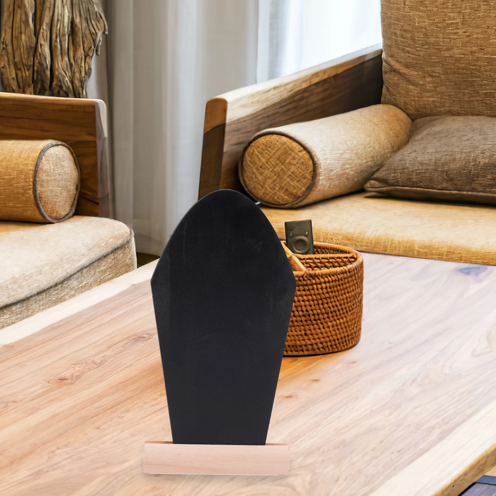 

2pcs Mini Blackboard Sign Wooden Desktop Tombstone Double-Sided Chalkboard Message Board For Home Bar Decor Display Small