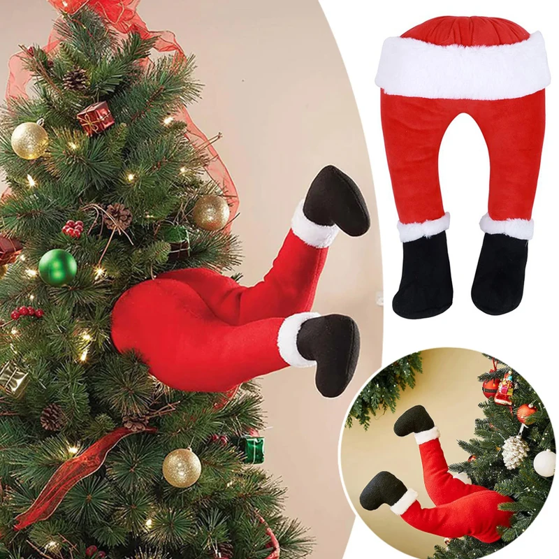Weihnachtsmann-Beindekorationen, gefüllte Weihnachtsbaumspitze, hängende Ornamente für den Kamin, Partyzubehör für den Urlaub