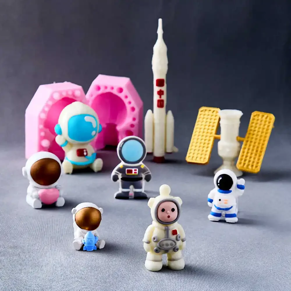 

3d Space Astronaut Silicone Mold Rocket Spacecraft Planet Galaxy Satellite Chocolate Cake Mould Cake Decorating Tools Resin Mold