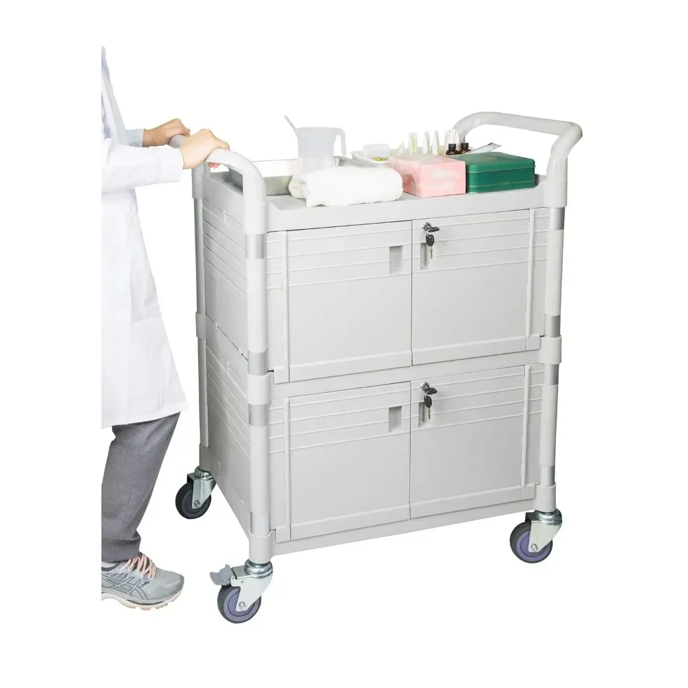 

Medical Cart with Shelf, Hospital Cart L34.4xD19.6xH40.5 inch, Commercial Double Lockable Professional Utility Carts,Lab Carts