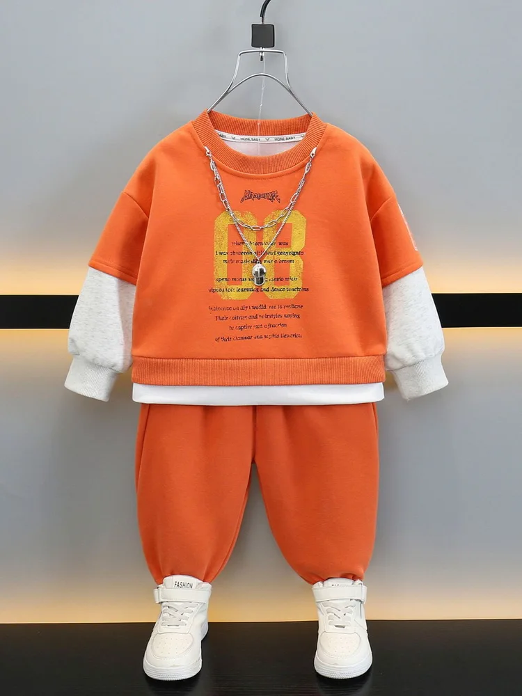 Spring Children's False two pieces Sweatshirts+Pants 2pcs Suit Suitable for 2-11 Years Boys Outfit Fashion Cool Boys Tracksuits