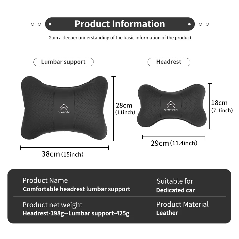 For Citroen Car Seat Back Head Neck Pillow Cushion Headrest Lumbar Support C4 C3 C5 C1 C2 C6 C4L DS3 DS4 Berlingo Picasso Jumper