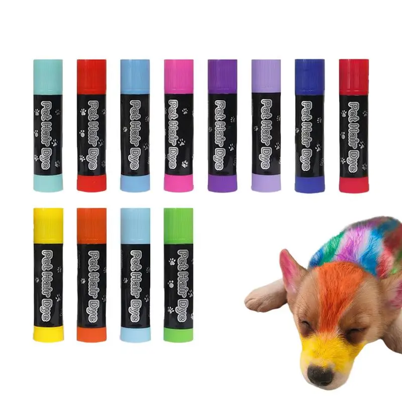 Pet Hair Dye Pens 12 Colors Safety Pet Nail Polish Washable Pet Grooming Dog Temporary Hair Dye Easy to Use pet supplies